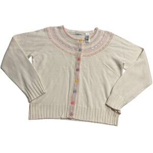 NWT Crazy Horse Liz Claiborne Cardigan Sweater Button Womens Sz XL Cream Pastels
